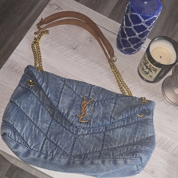 Yves Saint Laurent Denim and Gold Chain Shoulder Bag - Picture 1 of 8
